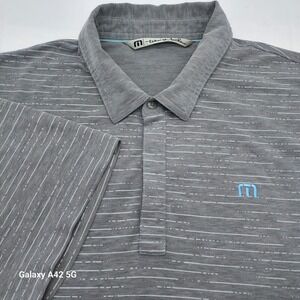 Travis Mathew Golf Polo Shirt Men Size L Gray Stripe Short Sleeve Performance